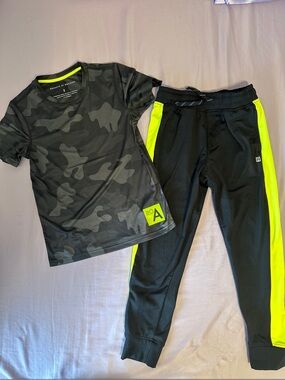 Kids' Black Camo Joggers with Neon Yellow Side Panels